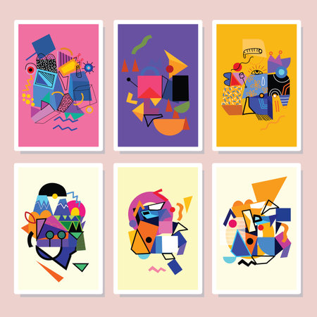 Abstract geometric and shapes, doodle and line memphis pattern style vector illustration. Hypster colorful trendy background.のイラスト素材