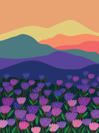 Mountain, hill and forest landscape view background vector illustration. Beauty nature horison for cover, poster, cards and prints.のイラスト素材