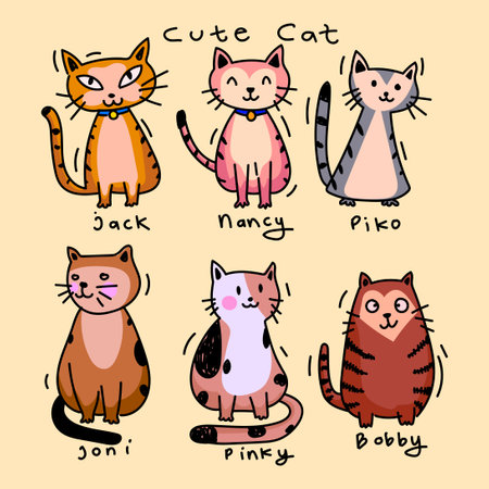 Set of cats, kitten hand drawing sketch hand drawn vector illustration. Cute pet animal collection.のイラスト素材