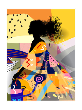 Aesthetic abstract woman figure grunge line art doodle hand drawn vector illustration. Luxury, glamour, fashionable graphic design for art print, poster, cover, wall art.のイラスト素材