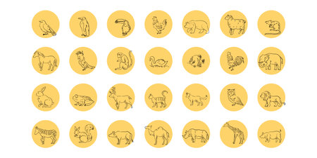 Hand drawn line icon wild animals collection set vector illustration. Wildlife isolated on white background.のイラスト素材