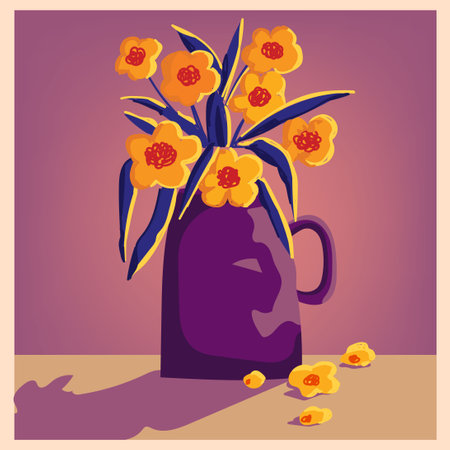 Aesthetic abstract plants and flowers in vases, pots hand drawn vector illustration background. Design for wall art, decoration, print, poster, cover and wallpaper.のイラスト素材