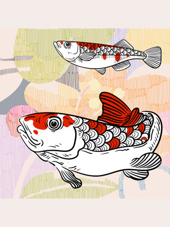 set, illustration, drawing, vector, fish, design, background, collection, sea, sketch, graphic, art, ocean, animal, food, marine, doodle, isolated, seafood, drawn, line, hand, iconのイラスト素材