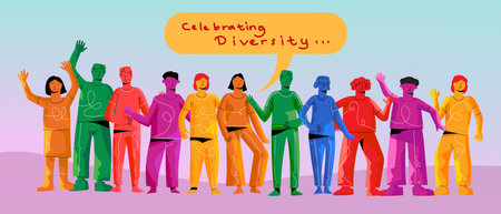 Celebrating international friendship day concept vector design. Group of young positive young people together, social event holiday background.のイラスト素材