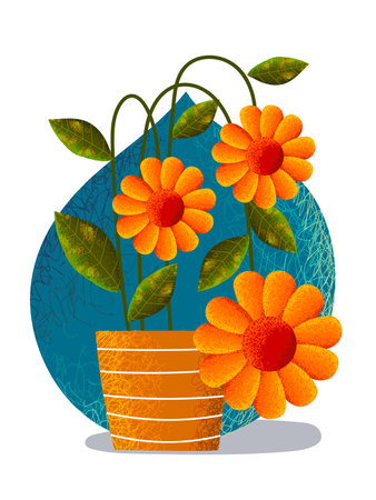 Trendy aesthetic Flowers and plants, floral nature vector background design.のイラスト素材