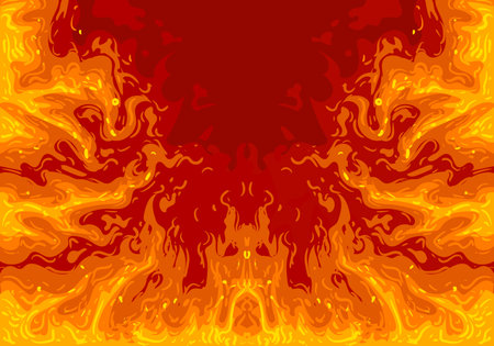 Fire background vector design. Fire flame frame, flaming border. Burning, blazing ignite wallpaper template.のイラスト素材