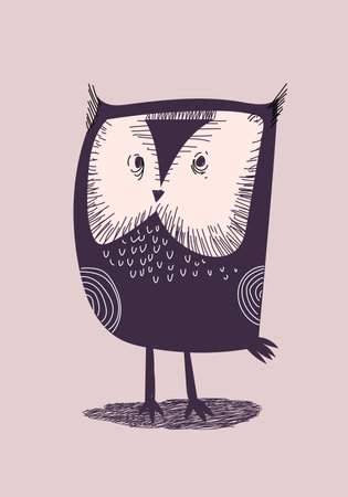 Cute cartoon owl bird hand drawn character vector illustration Sketch childish style bird collection.のイラスト素材