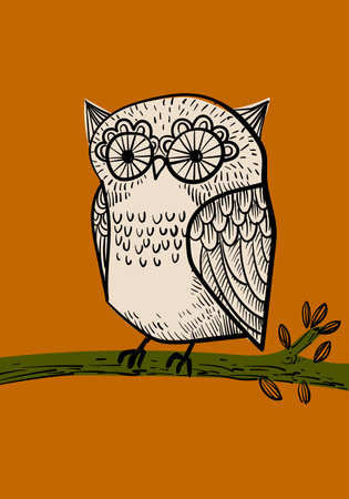 Cute cartoon owl bird hand drawn character vector illustration Sketch childish style bird collection.のイラスト素材