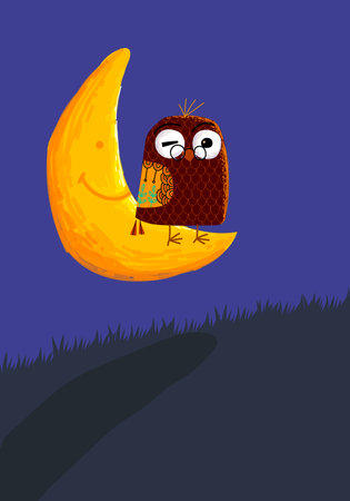Cute cartoon owl bird hand drawn character vector illustration Sketch childish style bird collection.のイラスト素材