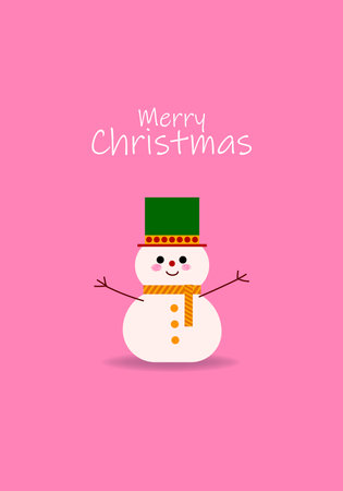 Merry Christmas and happy new year greeting card with snowman, cute haloiday cartoon character vector illustration.のイラスト素材