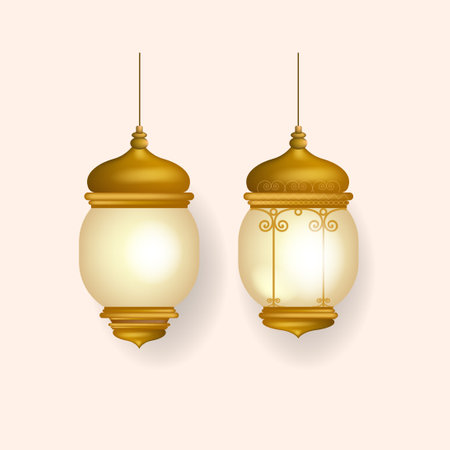 Lamp, lantern, light icon sign and symbol Islamic design vector illustration. Isolated on white background.のイラスト素材