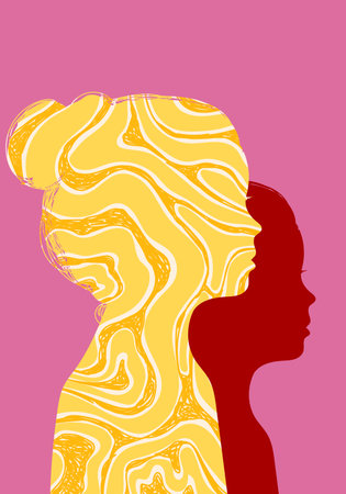 Silhouette face portrait young girl isolated vector illustration. colorful people concept design for poster, profile, greeting and cards.のイラスト素材