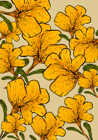 Flowers, plants, floral pattern hand drawing line art vector illustration background, engraving line botanical design for banner, artprint, poster, cards, cover.のイラスト素材