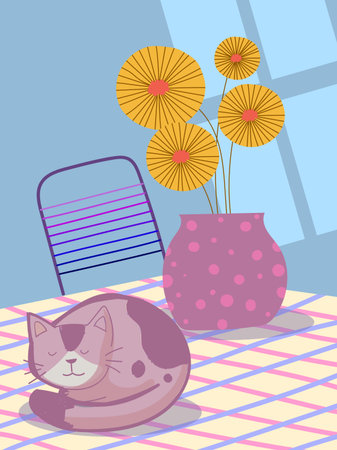 Aesthetic flowers on vase hand drawn vector illustration. Flowers and plants art print, cover, cards, poster and home decor design.のイラスト素材