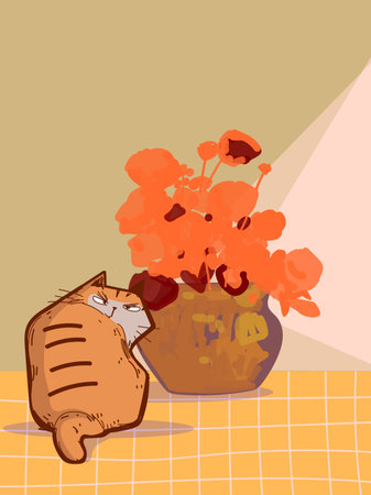 Aesthetic flowers on vase hand drawn vector illustration. Flowers and plants art print, cover, cards, poster and home decor design.のイラスト素材