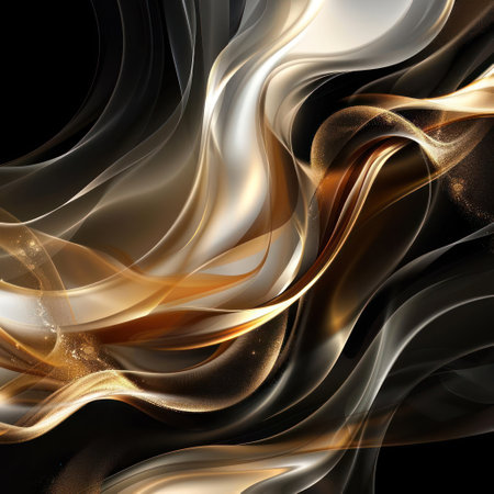 A dynamic, flowing abstract design with gold and brown hues.の素材