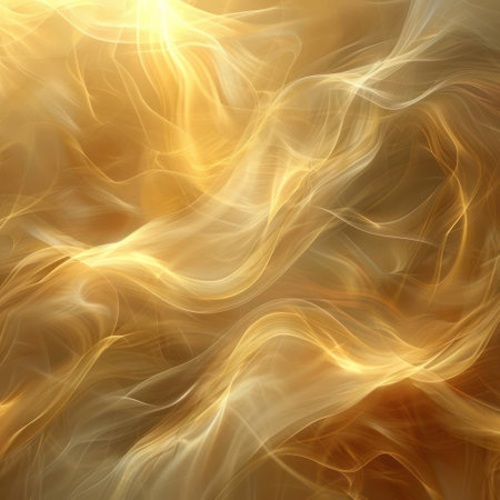 A warm golden abstract pattern that feels like the sun&#39;s rays shining through the clouds, creating a beautiful swirling glow.の素材