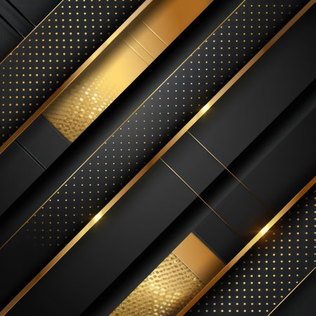 A stylized graphic representation of a luxurious, high-quality design with metallic gold and black elements on a dark background.の素材