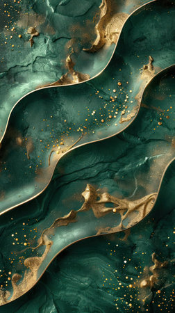 A stylized image of a blue and green ocean with gold elements, possibly representing sunlight or sand.の素材