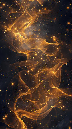 A vibrant and stunning image of a galaxy with glowing golden nebula against a starry backdrop, evoking the wonder and majesty of space exploration.の素材