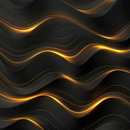 High-quality wallpaper featuring a wave sculpture with yellow light streaks, set against a dark background.の素材