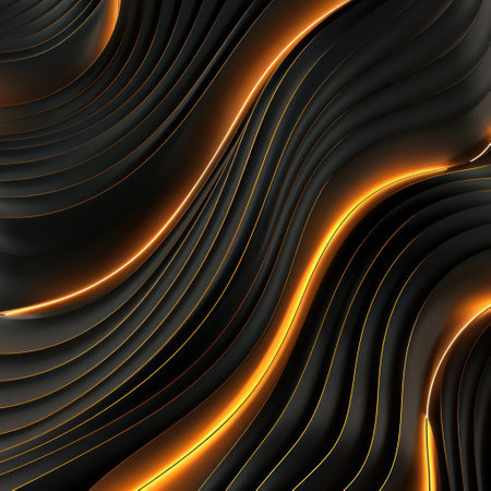 A three-dimensional, wavy sculpture with orange and black lines creating an intricate design. The sculpture seems to be designed in a way that it could be used as a piece of wall art.の素材