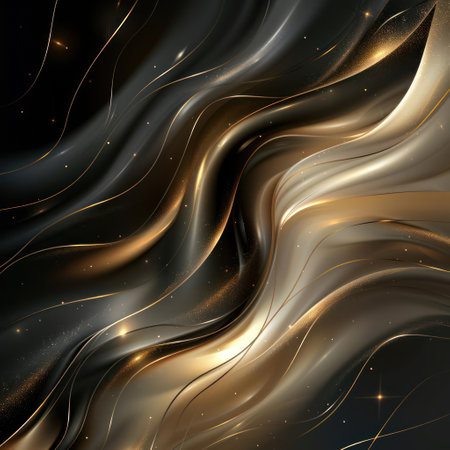 A stylized abstract image featuring a splash of light and lines, set against a dark background. The design is symmetrical, and the colors range from gold to blue-grey.の素材