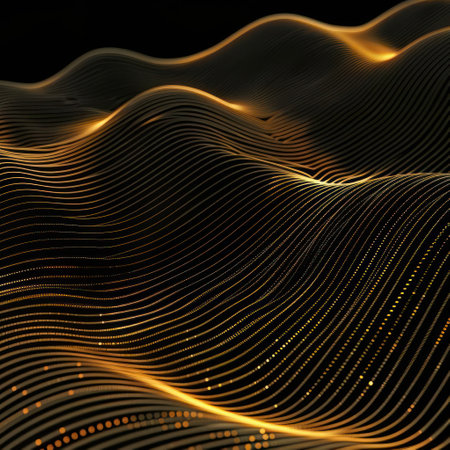 A stylized, abstract representation of sound waves or data points in a digital environment.の素材