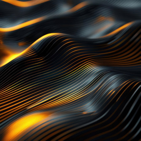 A digital graphic of a smooth wavy pattern featuring orange and blue hues, creating a sense of dynamic flow.の素材