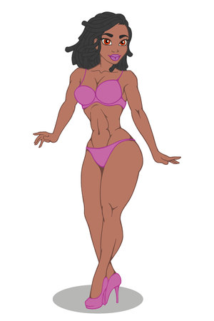 Beautiful model girl in pink bikini. Vector illustrationのイラスト素材