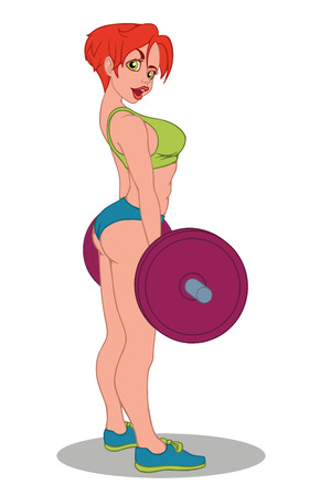 Beautiful athletic girl with a barbell on a white backgroundのイラスト素材