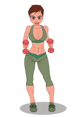 Athletic sexy girl with dumbbellsのイラスト素材