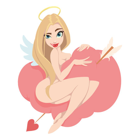 sexy angel girl on a pink cloudのイラスト素材
