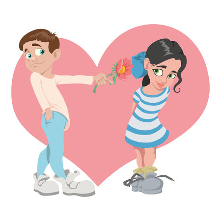 Set boy gives a flower to the girlのイラスト素材