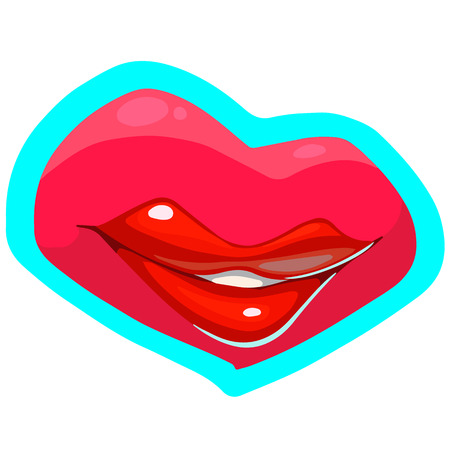 juicy sexy lips on a white background, cartoon illustrationのイラスト素材