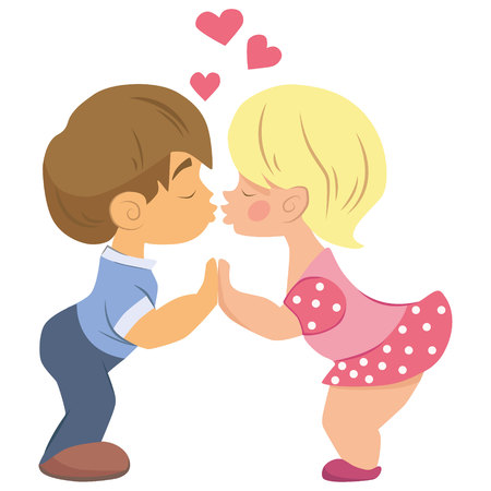 cute couple of kids. the boy kisses the girl. Valentikaのイラスト素材