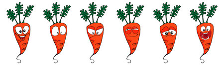 Carrot set of funny smiles. Collection of vegetables and food. Vector cartoon illustration. Cute stylish charactersのイラスト素材