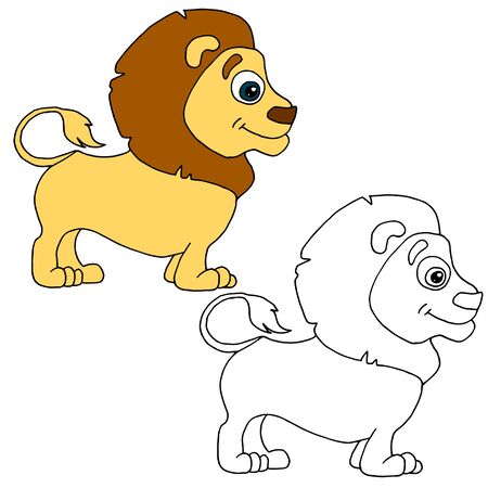 Hand drawn animal for painting with sample. Cartoon lionのイラスト素材
