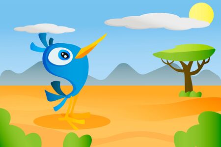 African animal bird in cartoon style on africa backgroundのイラスト素材
