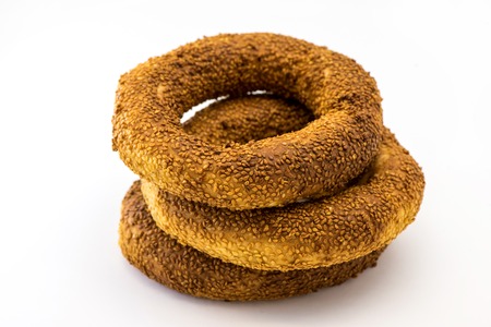 Simit Turkish bagel isolated on white backgroundの写真素材