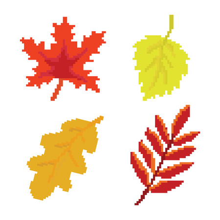 Pixel autumn leaves icons high vector setのイラスト素材