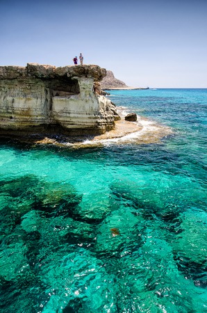 Sea caves of Cavo greco cape. Ayia napa, Cyprus with menの写真素材