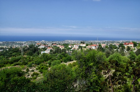 Summer view from cyprus castle to the sea and buildingsの写真素材