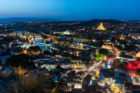 Night view of the city of Tbilisi. Georgiaの写真素材