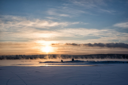 Winter Angara. The city embankment of the Angara River on a Sunday sunny winter day. Winter Irkutskの写真素材