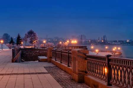 Irkutsk, Russia. Angara River embankments at winter twilightの写真素材
