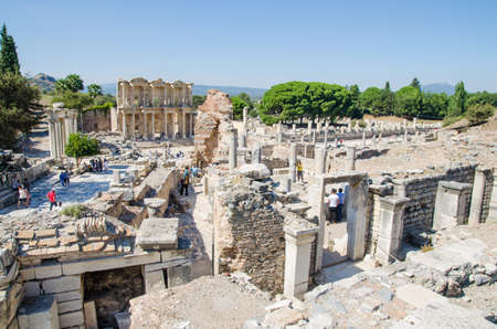 Ephesus, Turkey - October, 1, 2015: facade of ancient Celsius Library