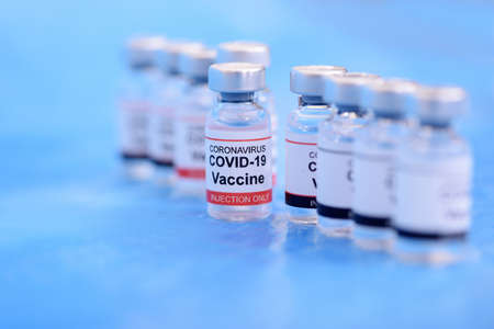 Vaccine and Healthcare Medical concept. Vaccines on blue background for prevention,immunization and...