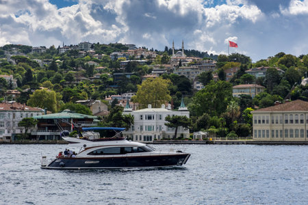Istanbul, Turkey-September 5,2021: Touristic boat in Golden Horn bay