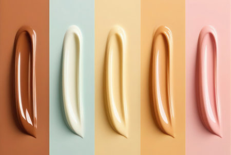 Set of smears of cosmetic cream on colourful background.の素材